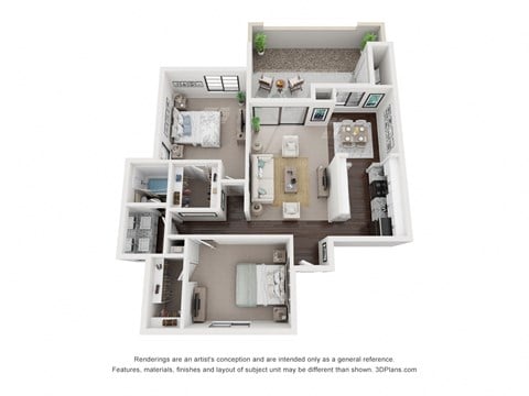 Floor plan for 2 beds, 1 bath, 1055 sqft